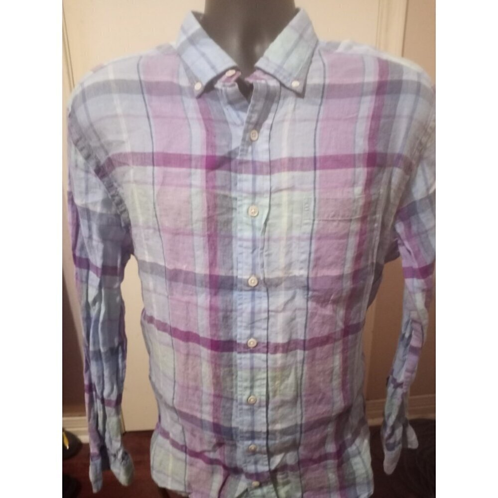 Vineyard Vines Linen Plaid Button Classic Fit Murray Shirt Mens Sz L Purple Blue